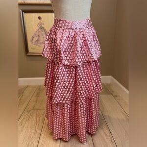 New! QUEEN OF SPARKLES Pink Sequin Star Ruffled Tiered Midi Skirt